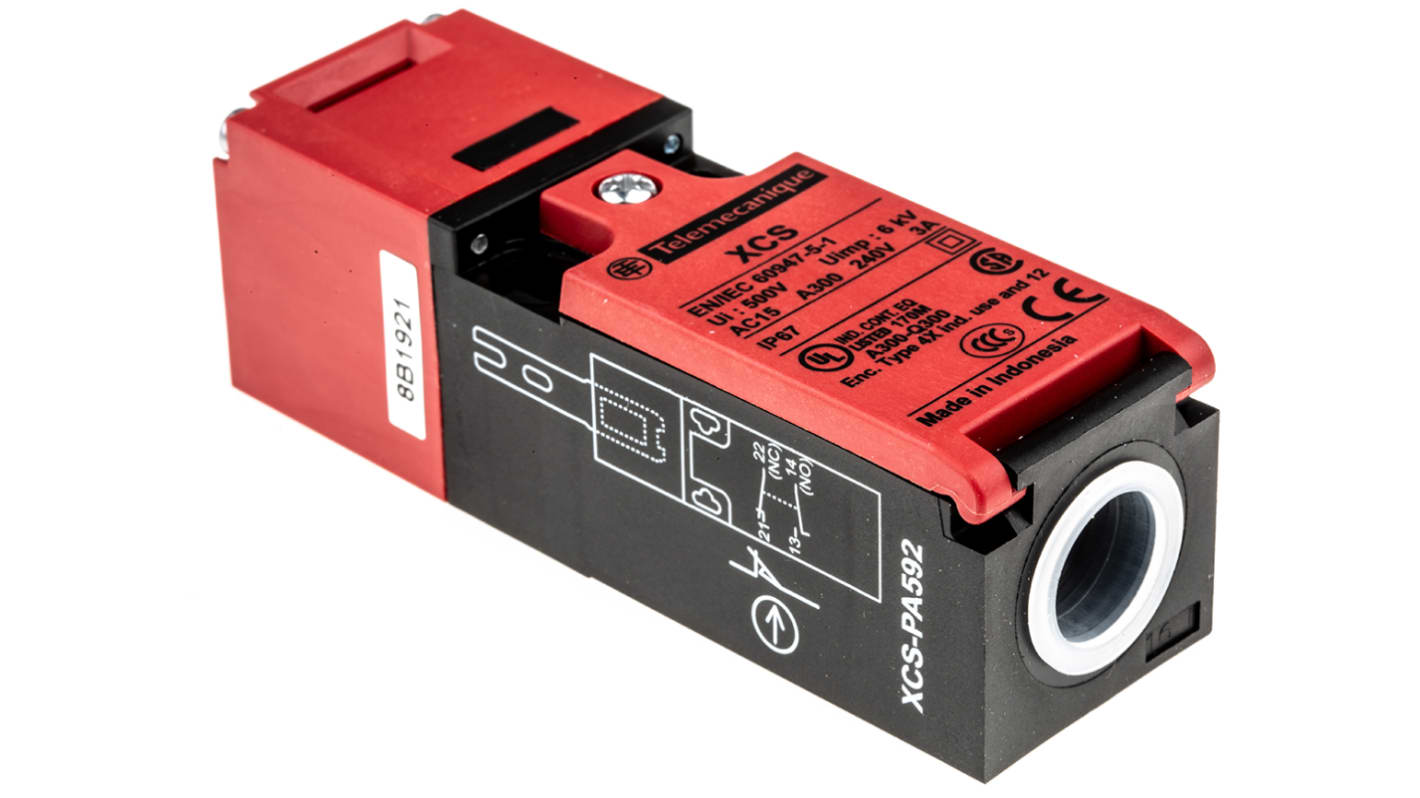 Interruttore di interblocco di sicurezza Telemecanique Sensors XCSPA592, 1NC/1NA, IP67, dimensioni 93,5mm x 30mm x 30mm.