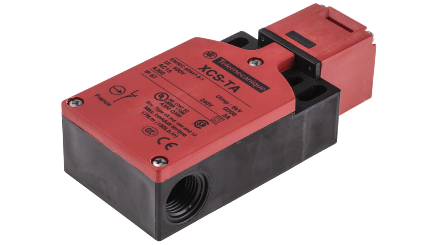 Interruttore di interblocco di sicurezza a chiave Telemecanique Sensors XCSTA592, 2NA/1NC, protezione IP67, dimensioni 114.5mm x 52mm x 30mm.