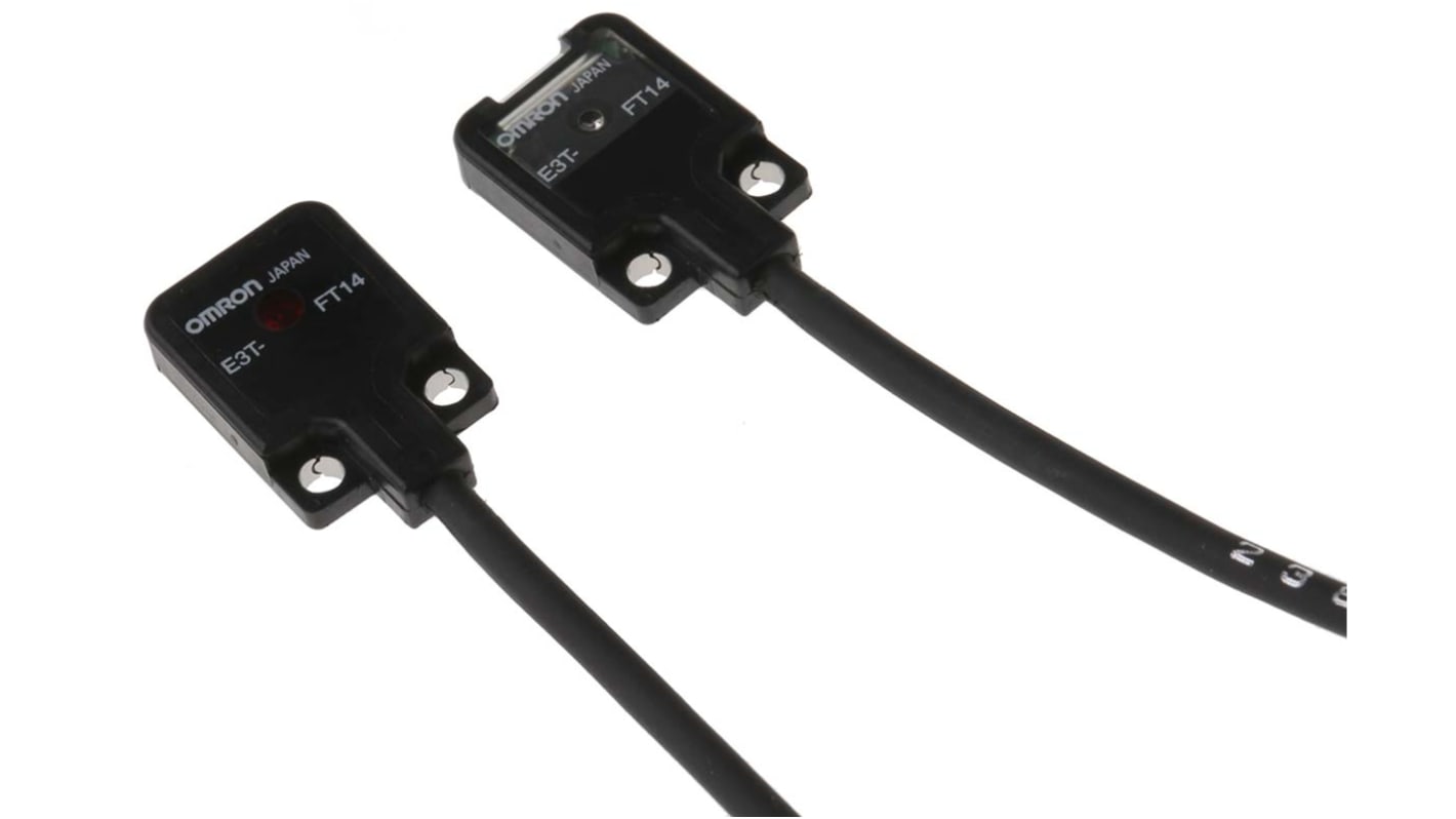 Omron E3T-FT14 2M, sensore fotoelettrico rettangolare con rilevamento a 500 mm, uscita PNP, grado di protezione IP67.