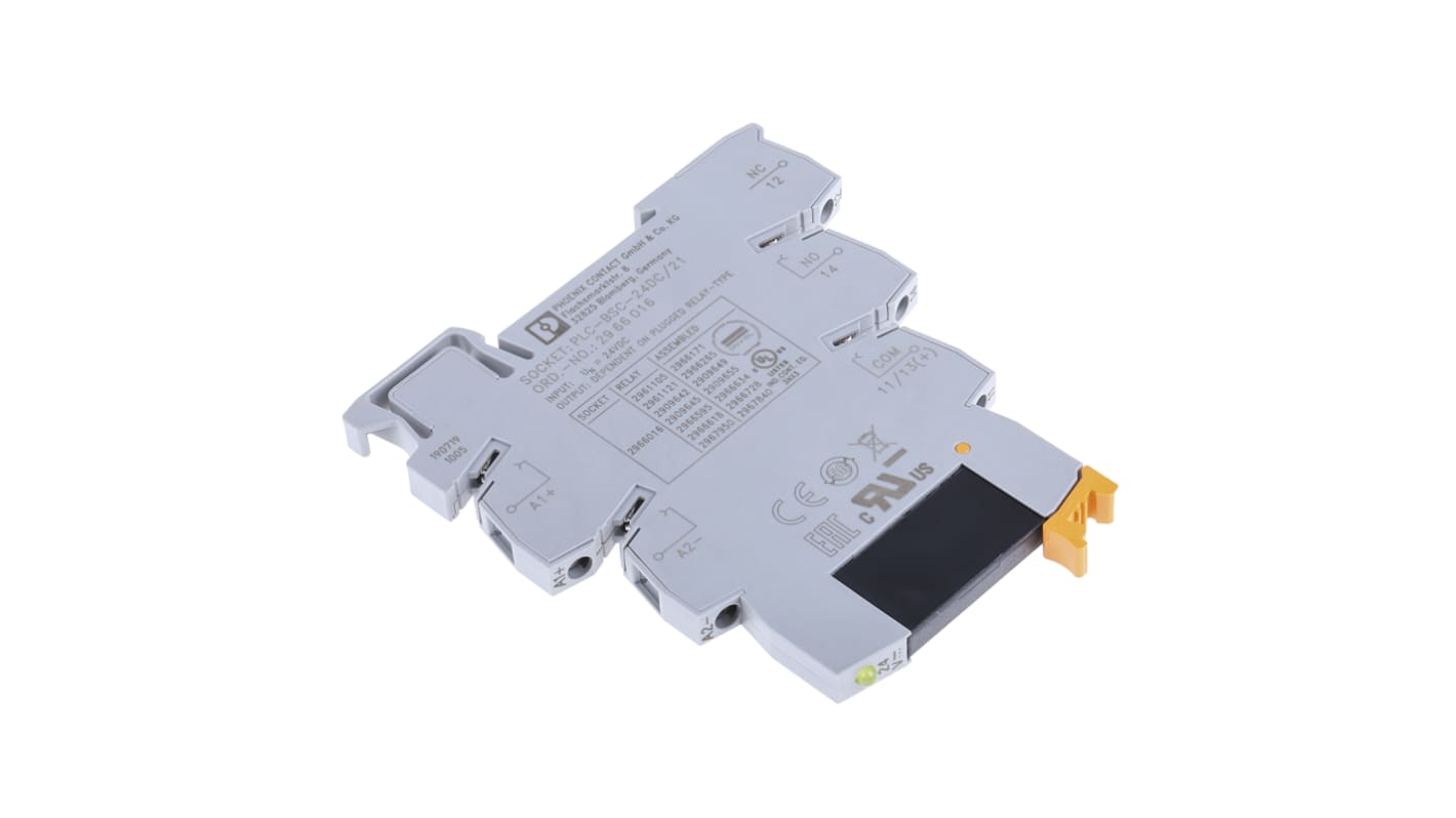 Relè a stato solido PLC-OSC-24DC/24DC/2 Phoenix Contact 2966634 per protezione da sovratensioni in ambienti industriali. Guida DIN, 4 slot di collegamento, LED e resistenza agli urti.
