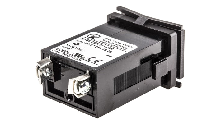 Contatore orario Kübler 3.130.251.351.056, 8 cifre, alimentazione 10-30 V c.c., protezione IP65, dimensioni 22 x 33 mm.