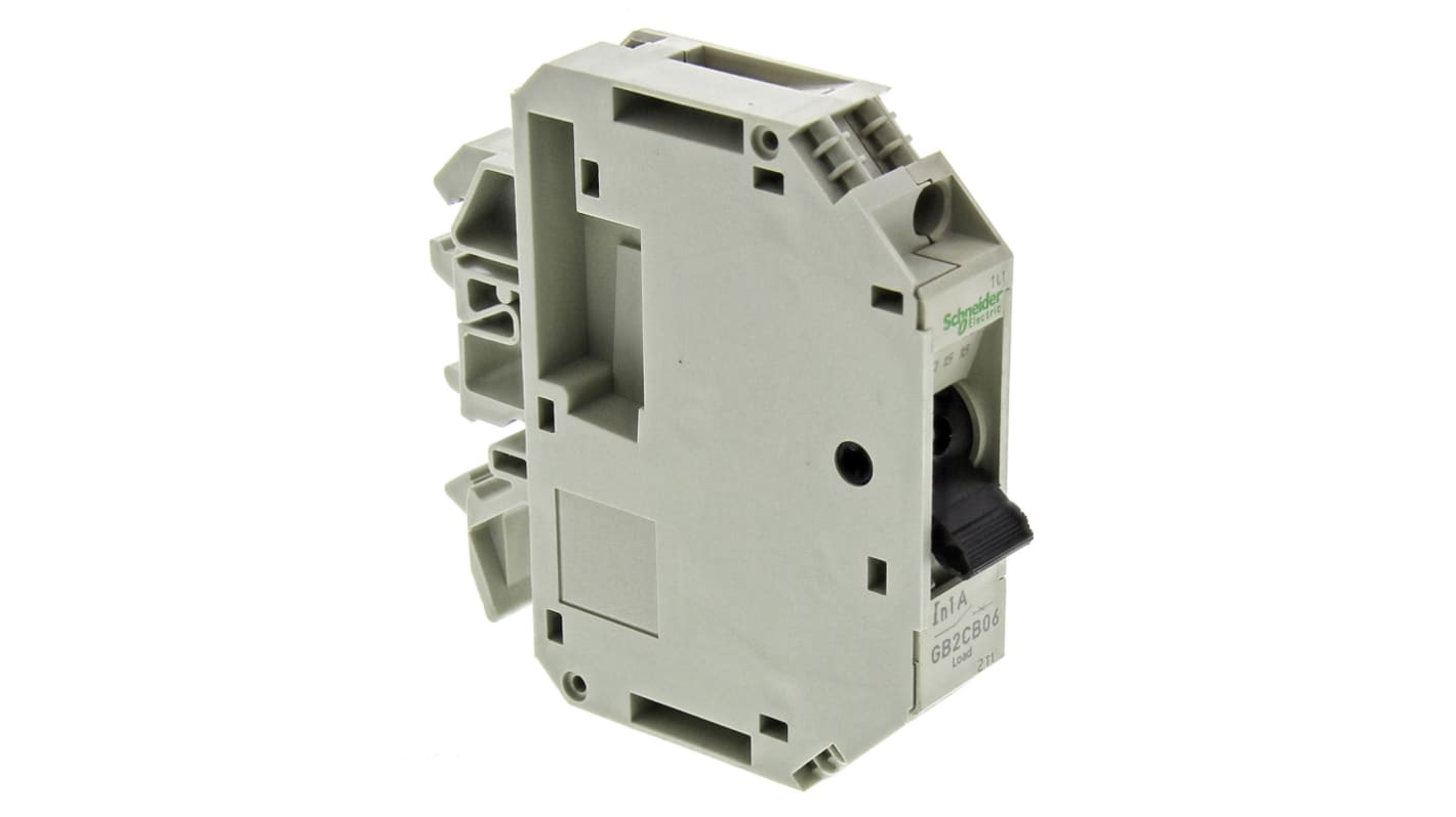 Interruttore termico Schneider Electric GB2CB06 per guida DIN, protezione corto circuiti e sovraccarichi. 1 polo, 1A, 277V ac, 415V ac. Ideale per circuiti industriali.