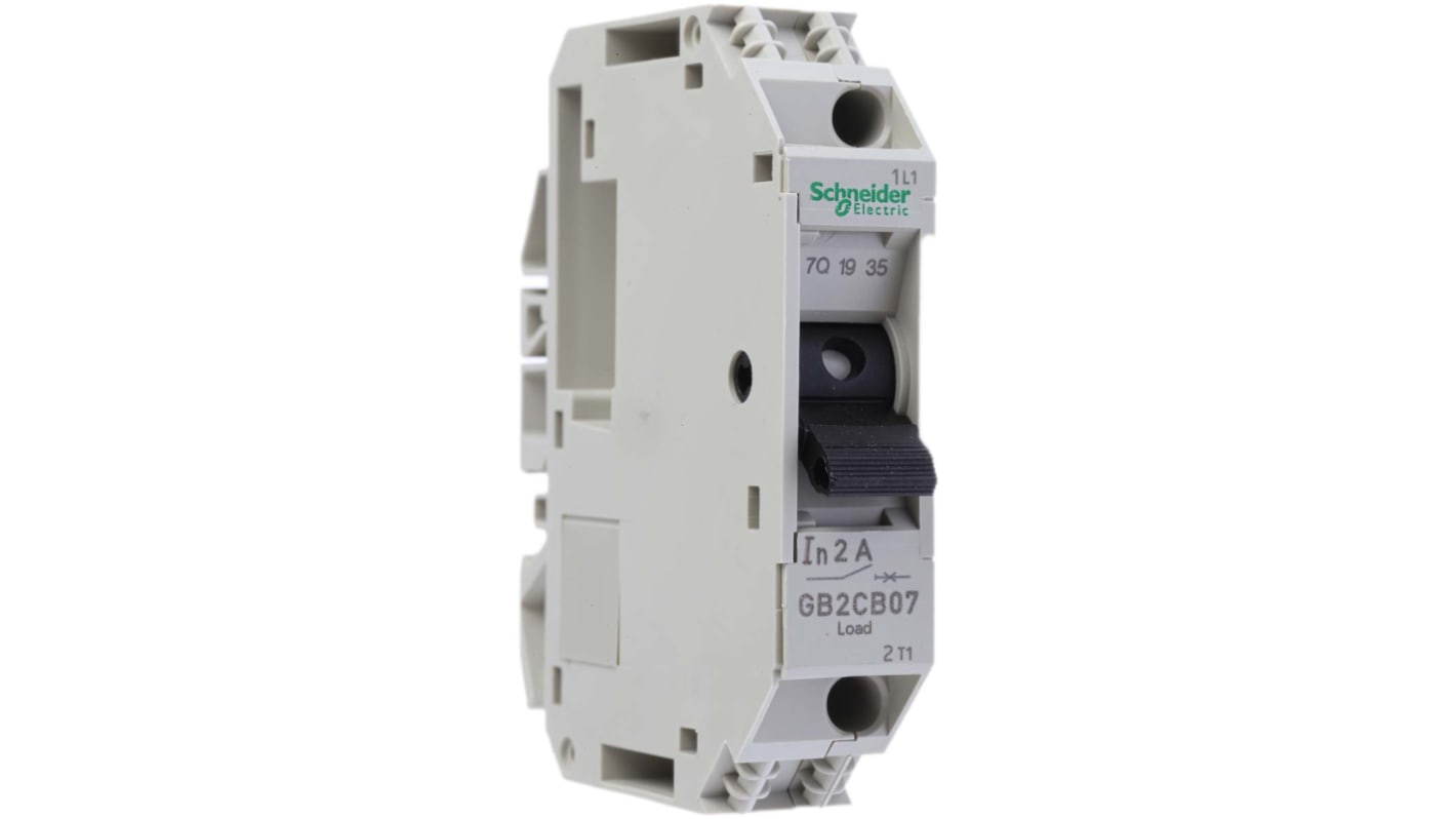 Interruttore termico Schneider Electric GB2CB07, 2A, 277V AC, 415V CA, montaggio su guida DIN. Protezione da corto circuiti e sovraccarichi per apparecchiature industriali.
