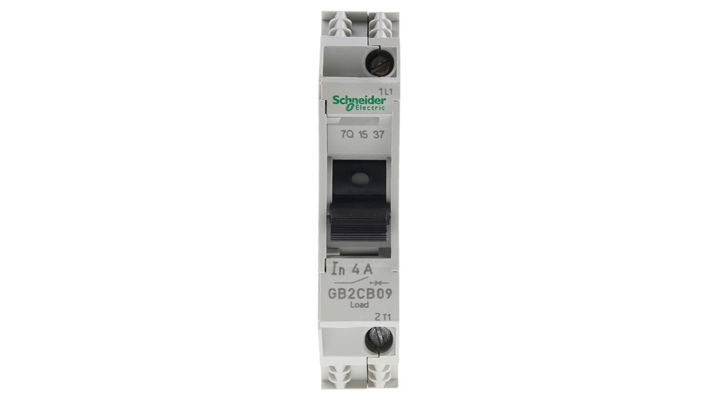 Interruttore termico Schneider Electric GB2CB09 1 polo, 4A, 277V AC - Serie TeSys GB2. Protezione IP20 per circuiti monofase, dissipazione di potenza 2W. Ideale per illuminazione industriale e utensili elettrici.