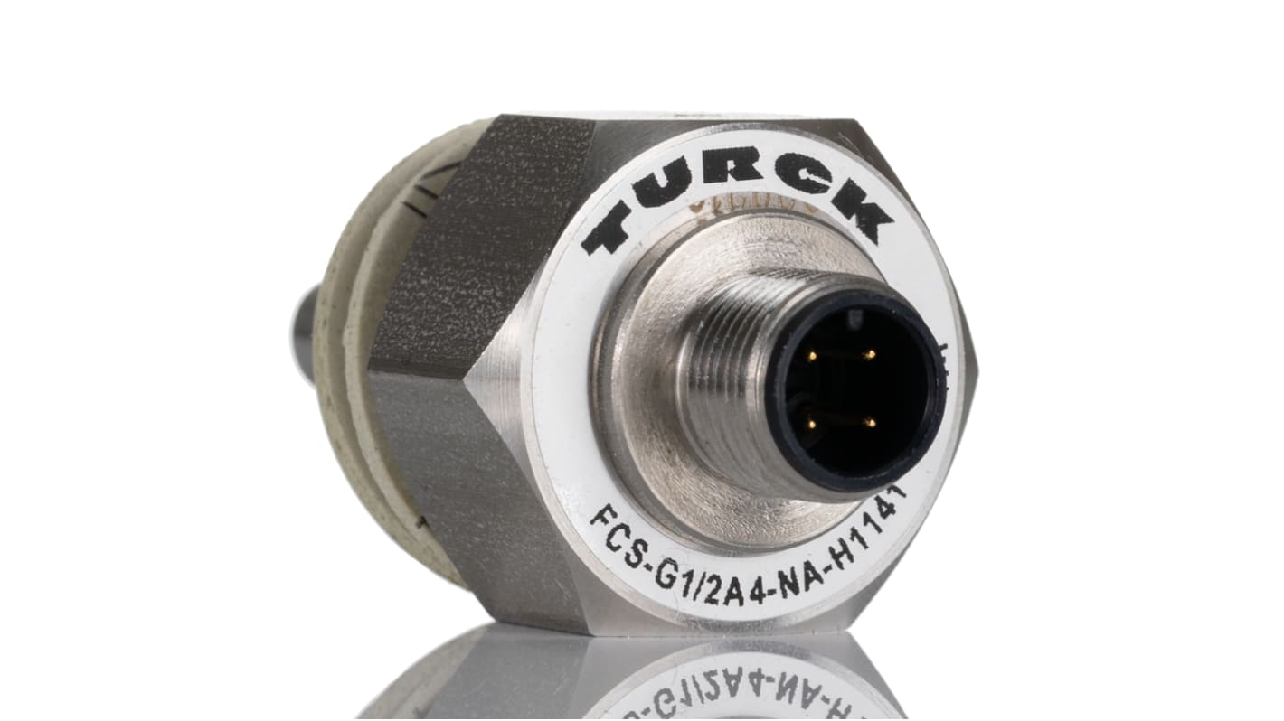 Sensore di flusso Turck FCS-G1/2A4-NA-H1141 per gas e liquidi, acciaio inox, IP67, flusso 1-150 cm³/s, -25 °C a +70 °C.