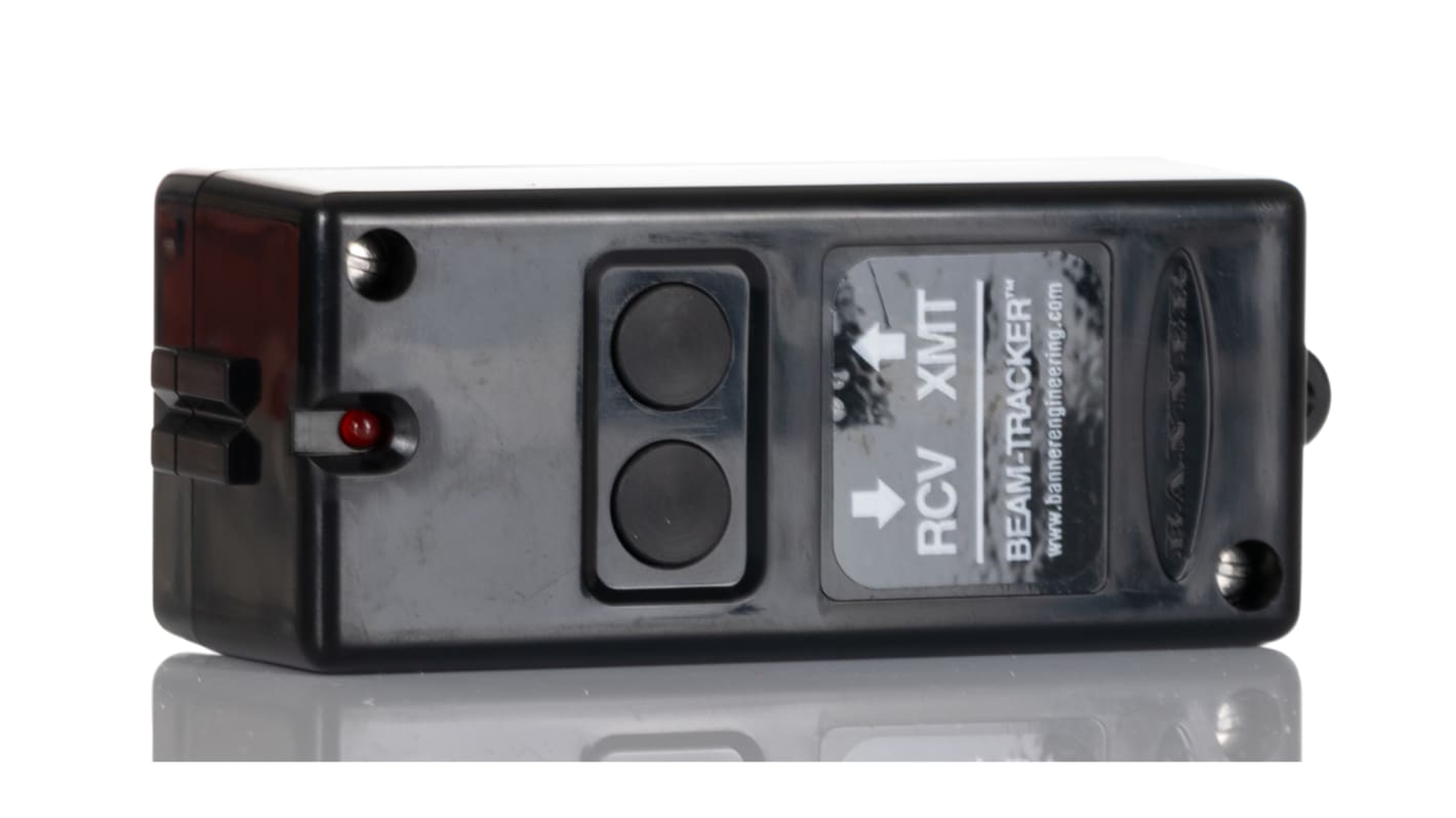 Puntatore fascio Banner BT-1 per sensori fotoelettrici, alimentato a batteria, compatto e portatile, con indicatori LED.