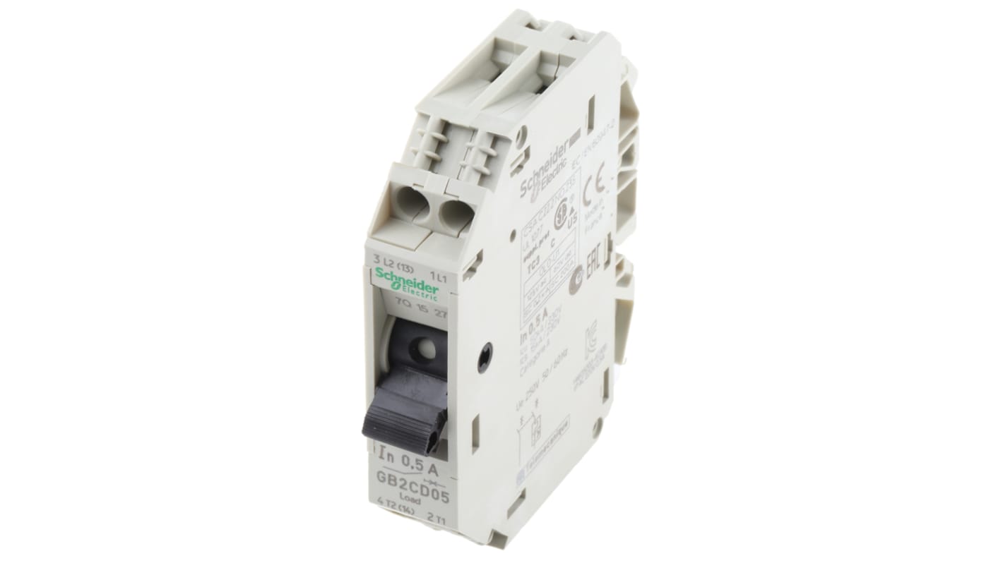 Interruttore termico Schneider Electric GB2CD05, 1P + N 500mA 250V DIN - Protezione corto circuiti e sovraccarichi per apparecchiature industriali.