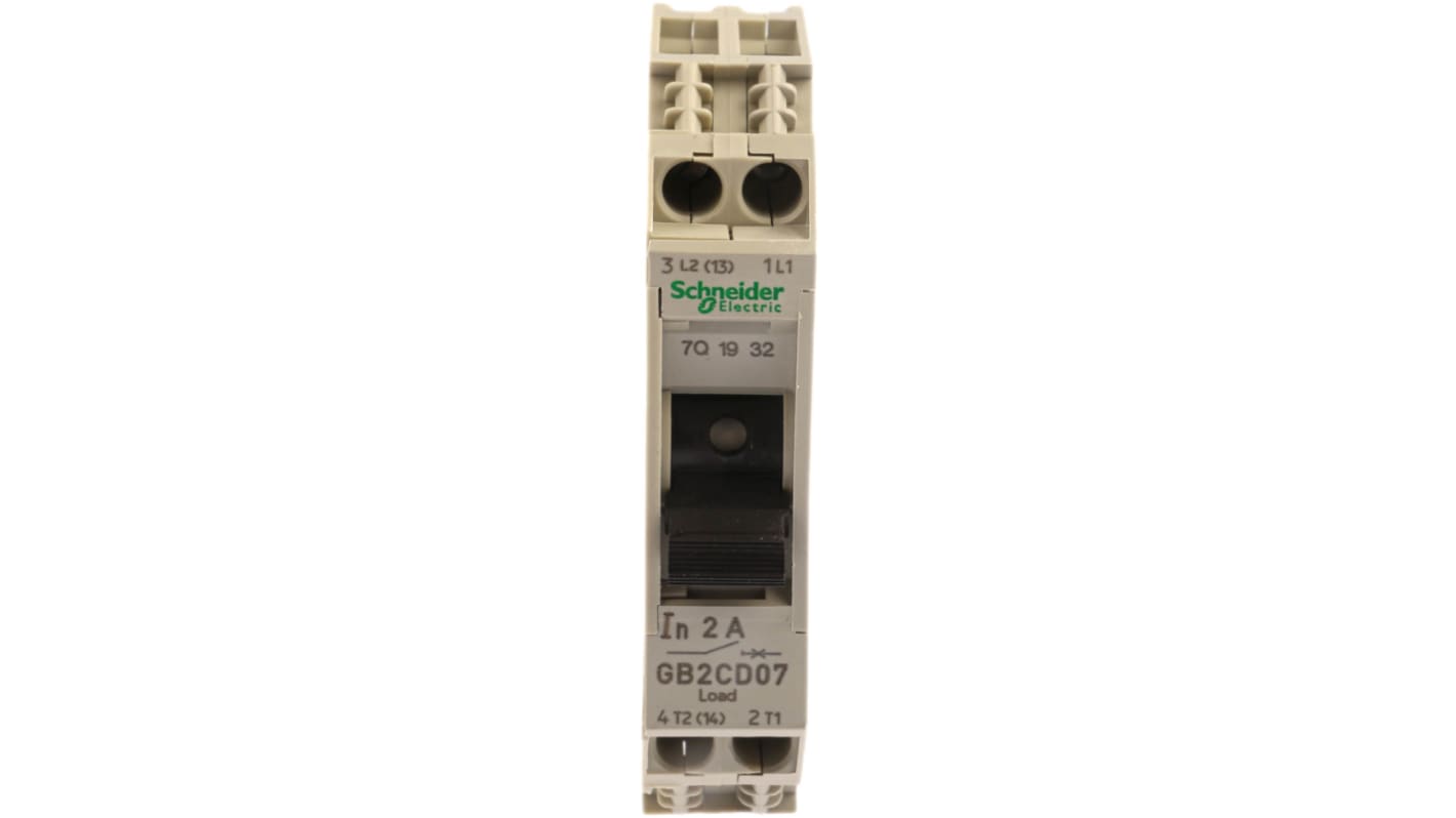 Interruttore automatico magnetotermico Schneider Electric GB2CD07, 2A 250V 1P + N. Protezione per circuiti industriali e domestici su guida DIN.