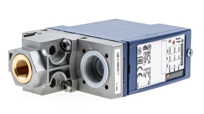 Sensore di pressione differenziale Telemecanique Sensors XMLA160D2S11, max 160 bar, uscita relè, IP66, -25/+70 °C.