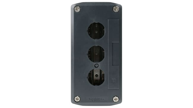 Contenitore stazione di controllo Schneider Electric XALD03 con 3 fori Ø 22mm IP69K per applicazioni industriali. Compatibile con Harmony XB5.