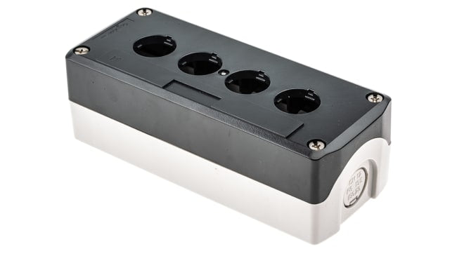 Schneider Electric XALD04: Contenitore Stazione di Controllo Ø 22mm IP66/IP67/IP69K 166x68x53mm per applicazioni industriali.