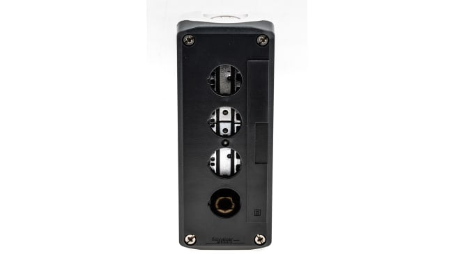 Schneider Electric XALD04: Contenitore Stazione di Controllo Ø 22mm IP66/IP67/IP69K 166x68x53mm per applicazioni industriali.