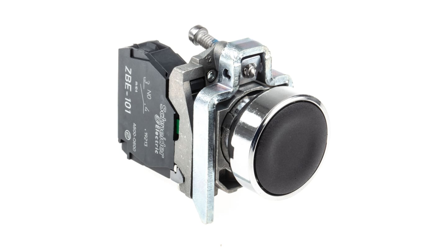 Pulsante momentaneo Schneider Electric XB4BA21, SPST, IP66/IP67/IP69K, per controllo processi industriali. Resistente, 22mm, nero, montaggio a pannello.