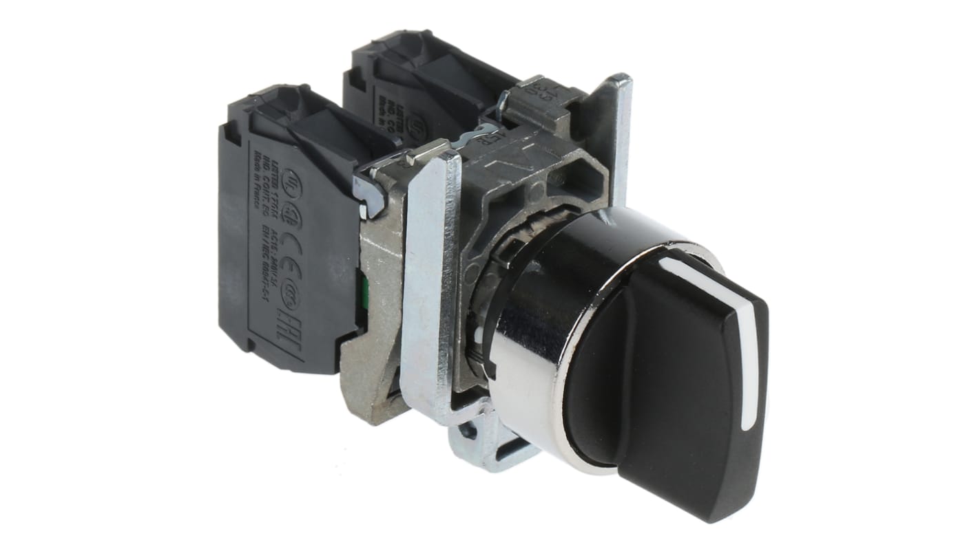 Interruttore a tre posizioni Schneider Electric XB4BD33 per applicazioni industriali. Resistente e sicuro, montaggio a pannello, fusibile 10A.