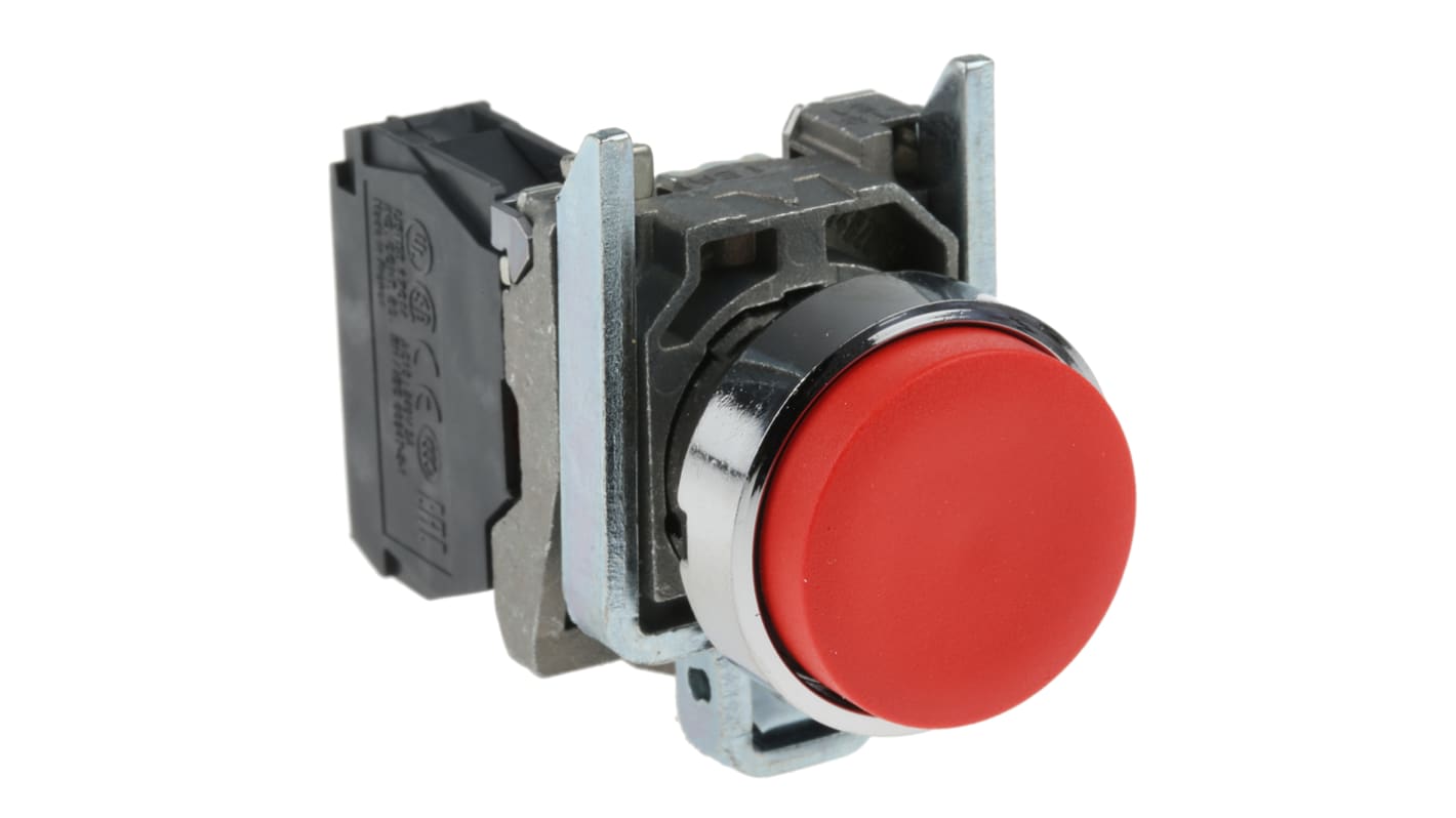 Pulsante SPST rosso Schneider Electric XB4BL42, montaggio a pannello, diametro 22 mm, protezione IP66/IP67/IP69K.