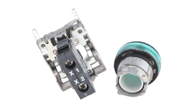 Spia LED verde Schneider Electric XB4BV63, montaggio a pannello 22mm, resistenza agli urti IK06, grado di protezione IP66.