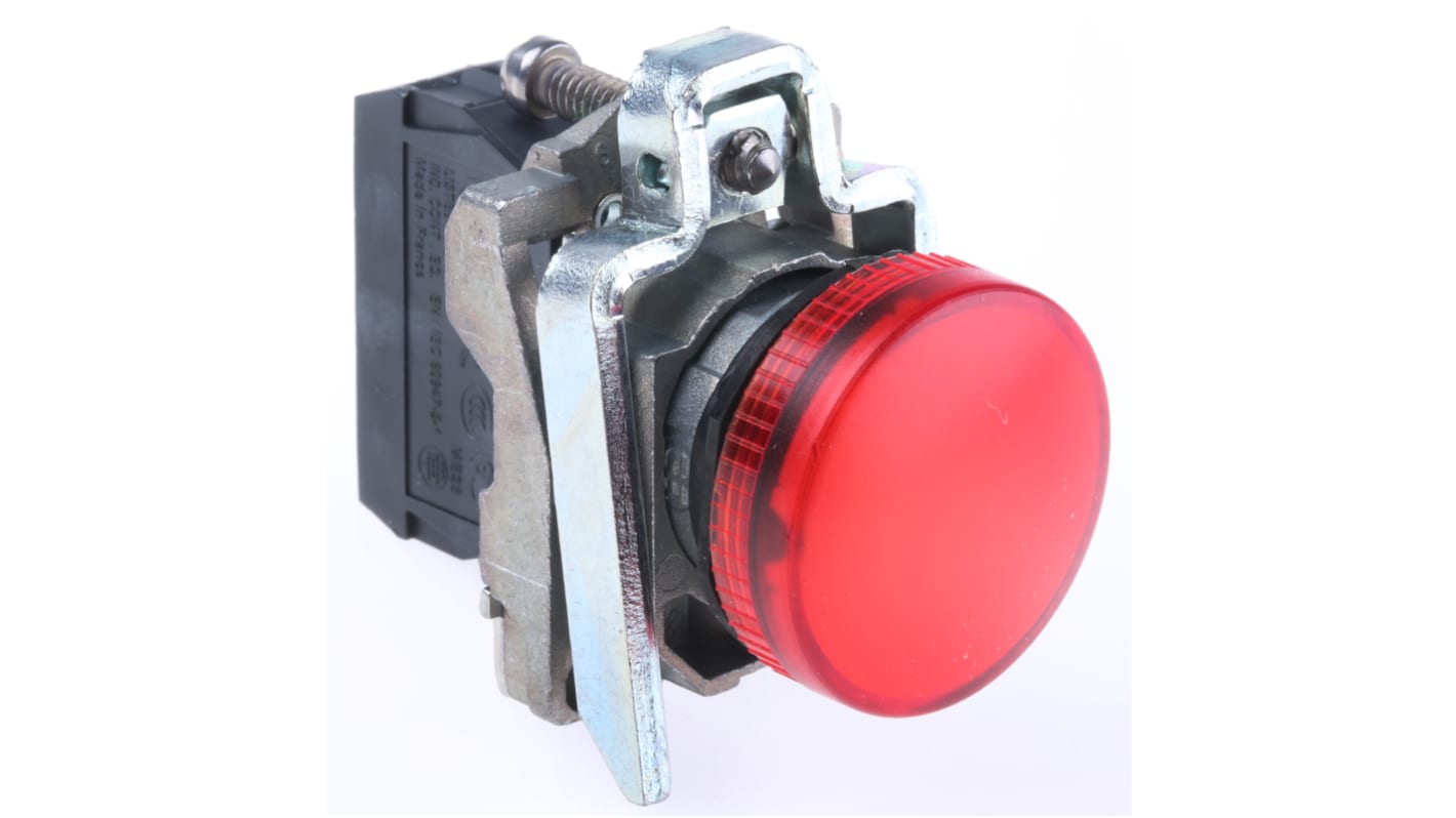 Spia LED rossa Schneider Electric, montaggio a pannello, diametro foro 22 mm, corpo metallico, grado di protezione IP66.