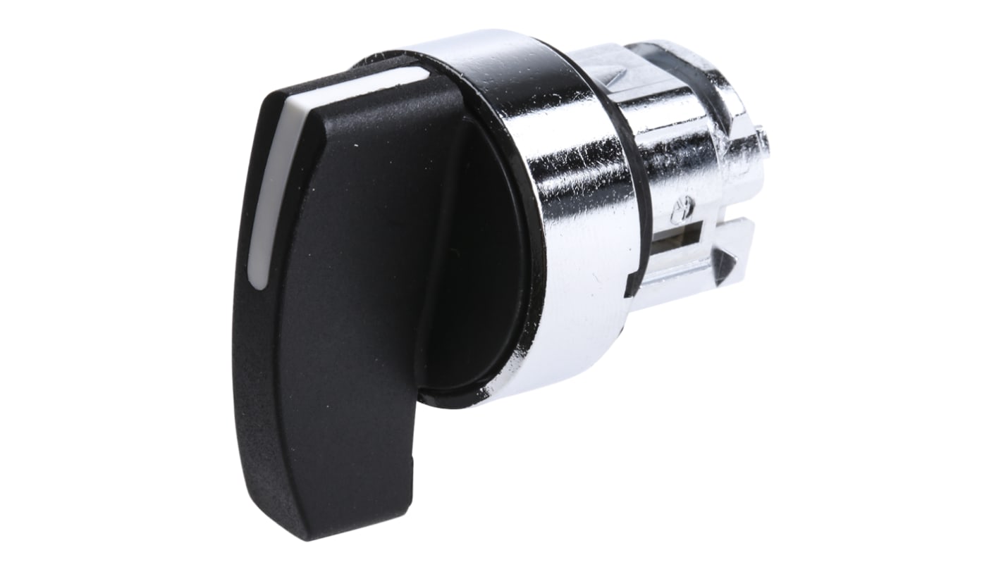 Testa selettore Harmony XB4 Schneider Electric ZB4BJ5, 3 posizioni, Ø 22mm, impugnatura lunga nera. Compatibile con corpi/collari e contatti.
