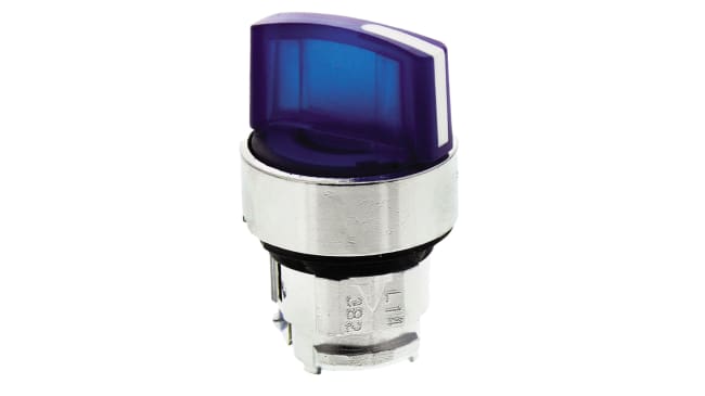 Testa selettore illuminata blu Ø 22mm - Schneider Electric ZB4BK1263 - Harmony XB4. Resistente, IP69, ideale per ambienti industriali.