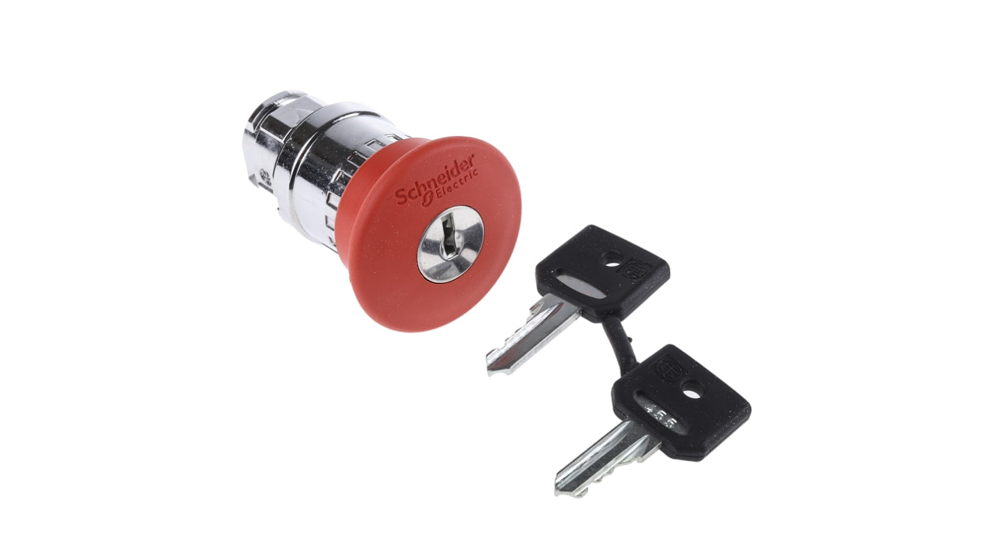 Interruttore a pulsante di arresto Schneider Electric ZB4BS944 con rilascio a chiave Ø40mm - Harmony XB4, plastica, non illuminato. Ideale per emergenze.