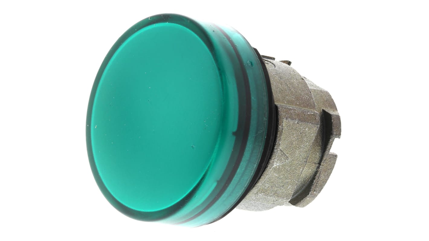 Testa pulsante spia verde Harmony XB4 ZB4BV033 - Schneider Electric. Resistente all'acqua e alle vibrazioni, ideale per pannelli di controllo industriali.