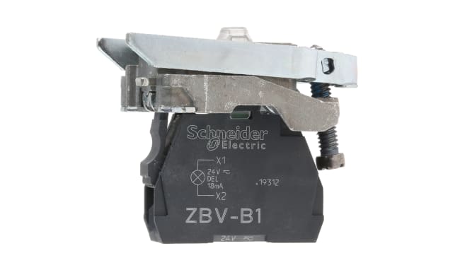 Schneider Electric ZB4BVB1 Blocco luminoso LED 24V con terminali a vite, resistente agli urti e alle vibrazioni, ideale per ambienti industriali.