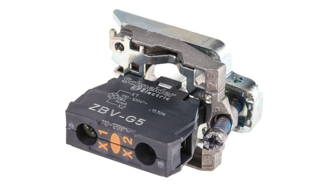 Blocco contatti luminoso Schneider Electric ZB4BVG5, tensione 110-120V, illuminazione LED, supporto incluso.