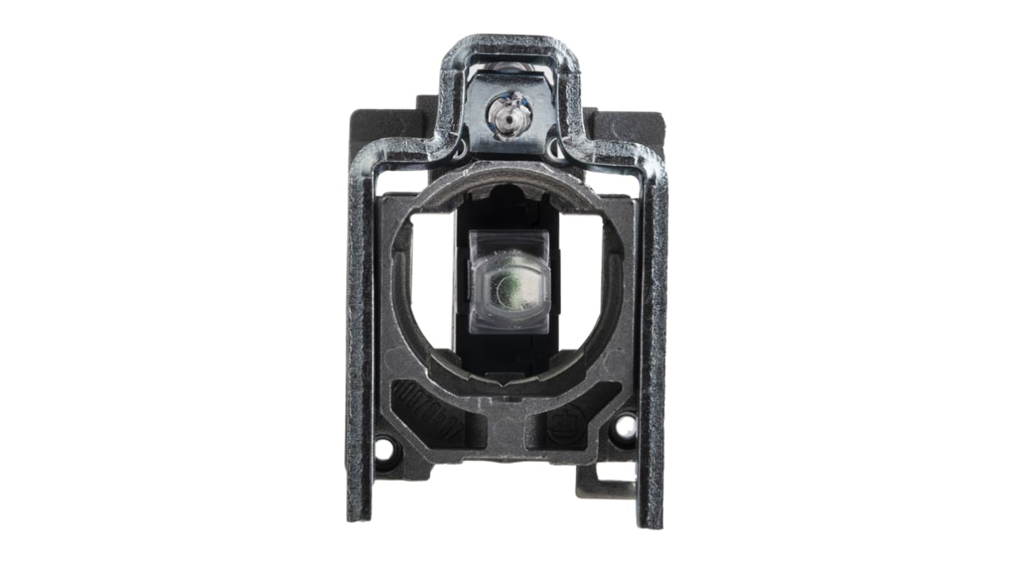 Interruttore a pulsante Schneider Electric ZB4BVM3, tensione 230-240V, LED integrato, montaggio con collare di fissaggio.