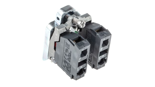 Blocco contatti Schneider Electric ZB4BZ105, 1 NA + 1 NC, 600V, terminali a vite, alta conduttività. Ideale per automazione industriale.