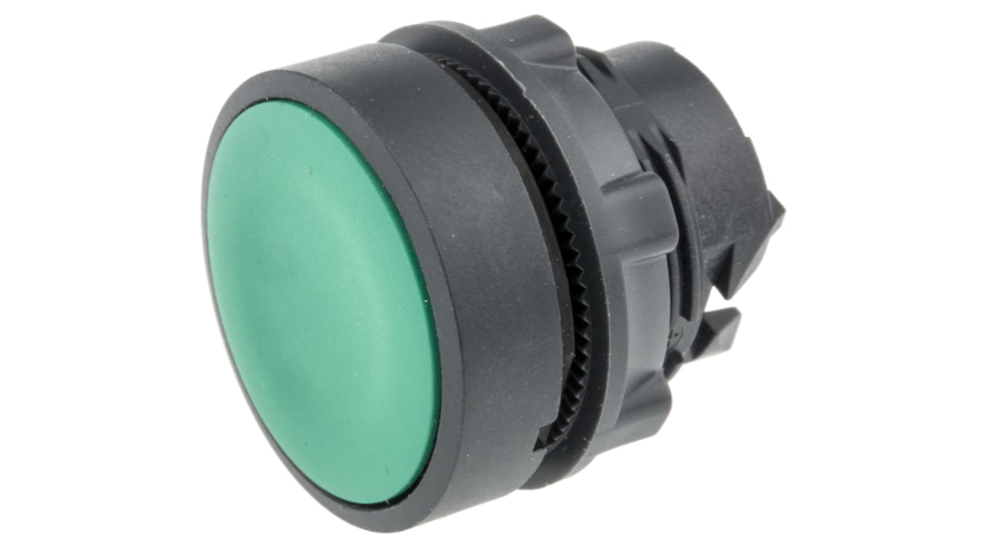 Testa del pulsante verde Schneider Electric, non illuminata, foro 22mm - Harmony XB5 ZB5AA3. Resistente, ritorno a molla, IP66-69. Ideale per sistemi di controllo e gru industriali.