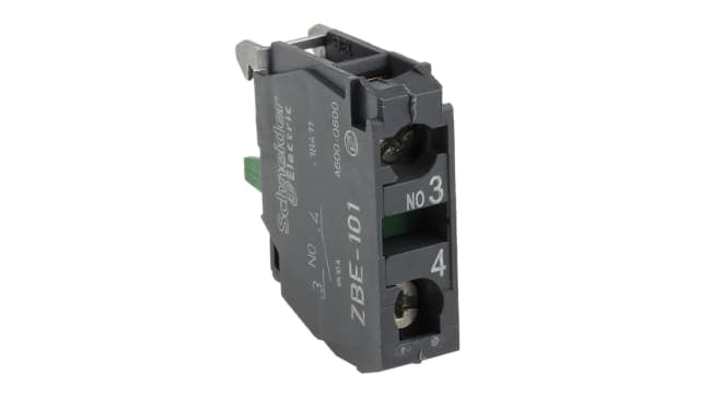 Blocco contatti Schneider Electric ZBE101 SPST 10A, morsetti a vite, resistente agli urti - Ideale per automazione industriale.