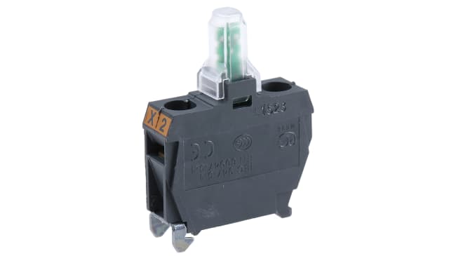 Blocco contatti luminoso LED giallo Schneider Electric ZALVB5, tensione 24 V, montaggio anteriore, durata LED 100.000 ore.