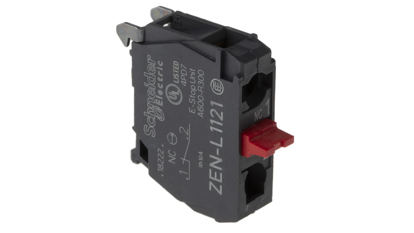 Schneider Electric ZENL1121 Blocco contatti 1NC 600V con terminali a vite per pulsantiere Harmony. Ideale per controllo elettrico.