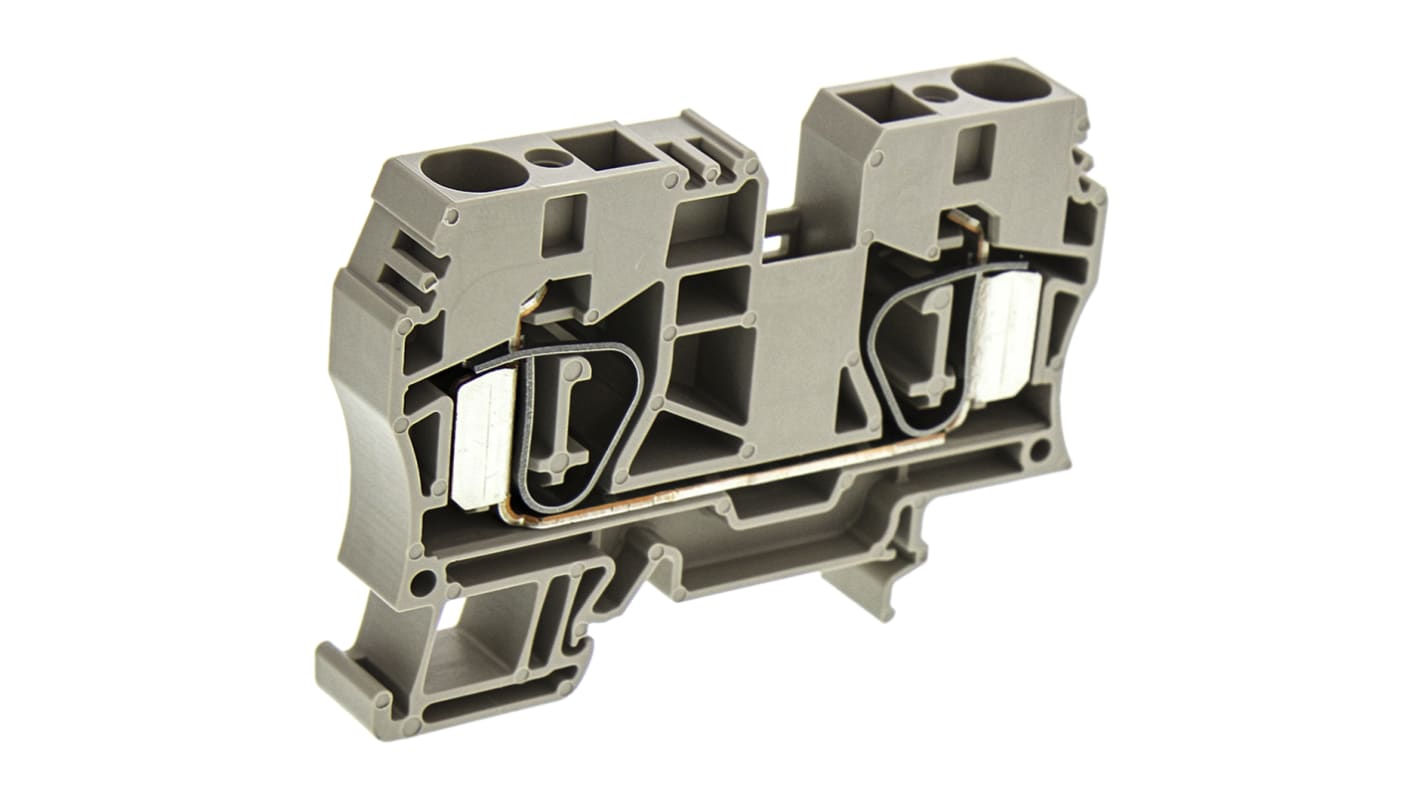 Morsettiera passante Weidmüller marrone, livello singolo, 72A (cod. 1746750000) per guida DIN. Morsetto di tensione, autoestinguente a 120 °C. Certificata UL, CSA, KEMA. Adatta per spazi ridotti.