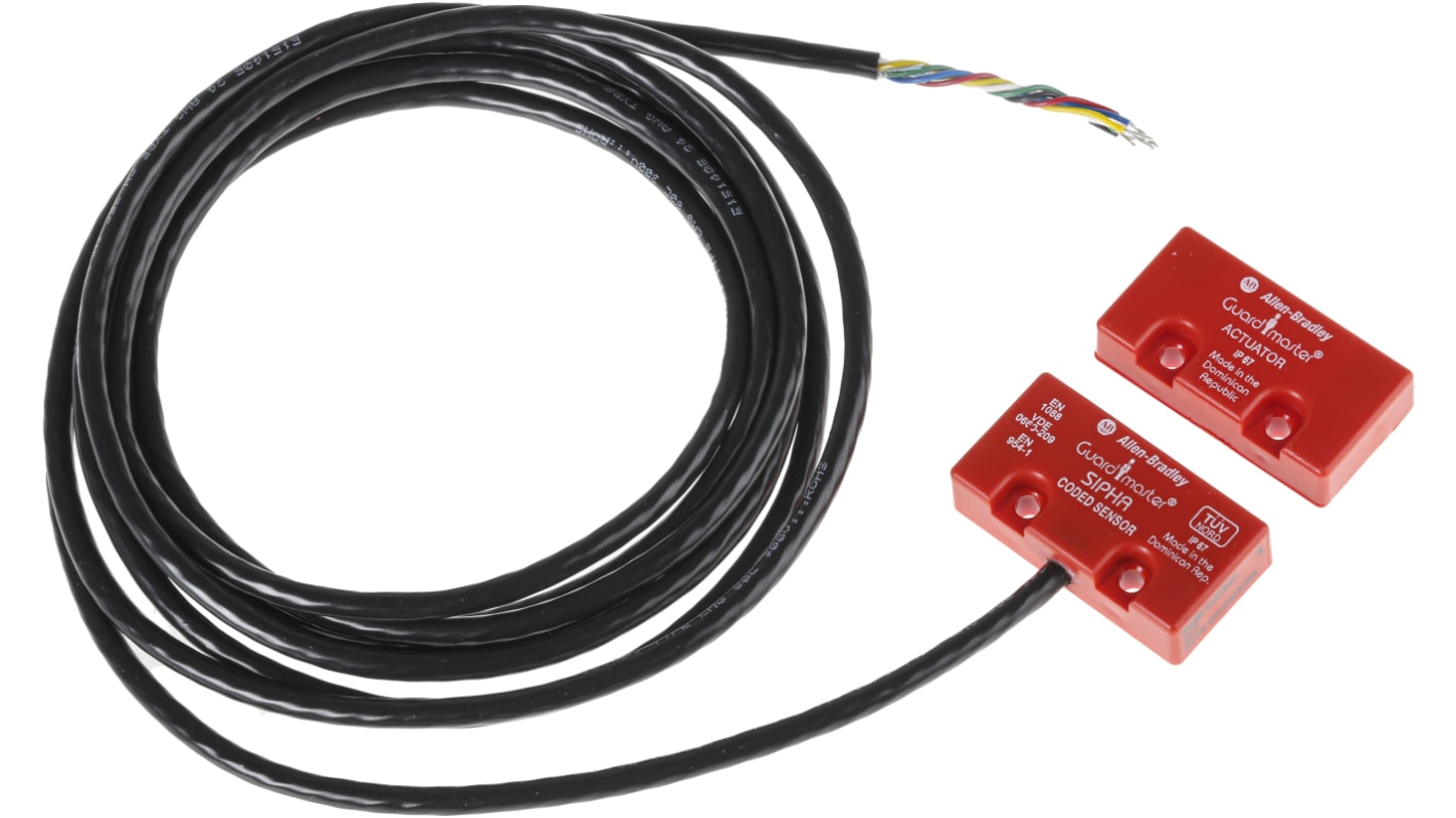 Interruttore di sicurezza senza contatto Allen Bradley Guardmaster 440N-S32022, grado di protezione IP67, distanza di rilevamento 5 mm.