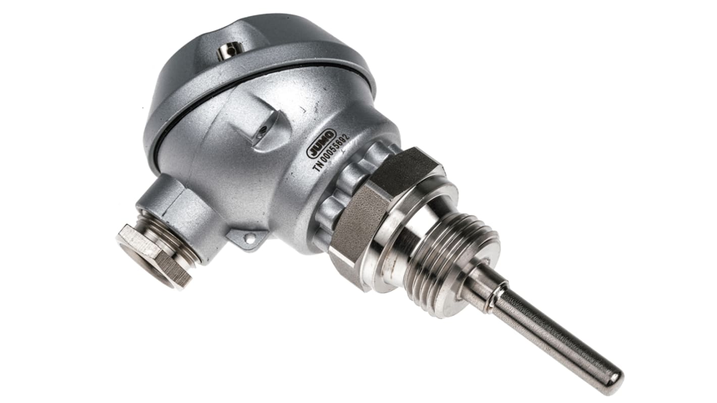 Sensore di temperatura Jumo PT100, codice 902030/10-402-1003-1-6-50-104/000, sonda 50mm, acciaio inox, -50 a +400°C.