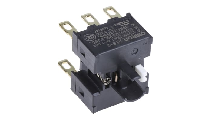 Blocco contatti pulsante Omron A162, 2CO, diametro foratura 16 mm, tensione 230 V c.a., tenuta IP65, assemblaggio modulare.