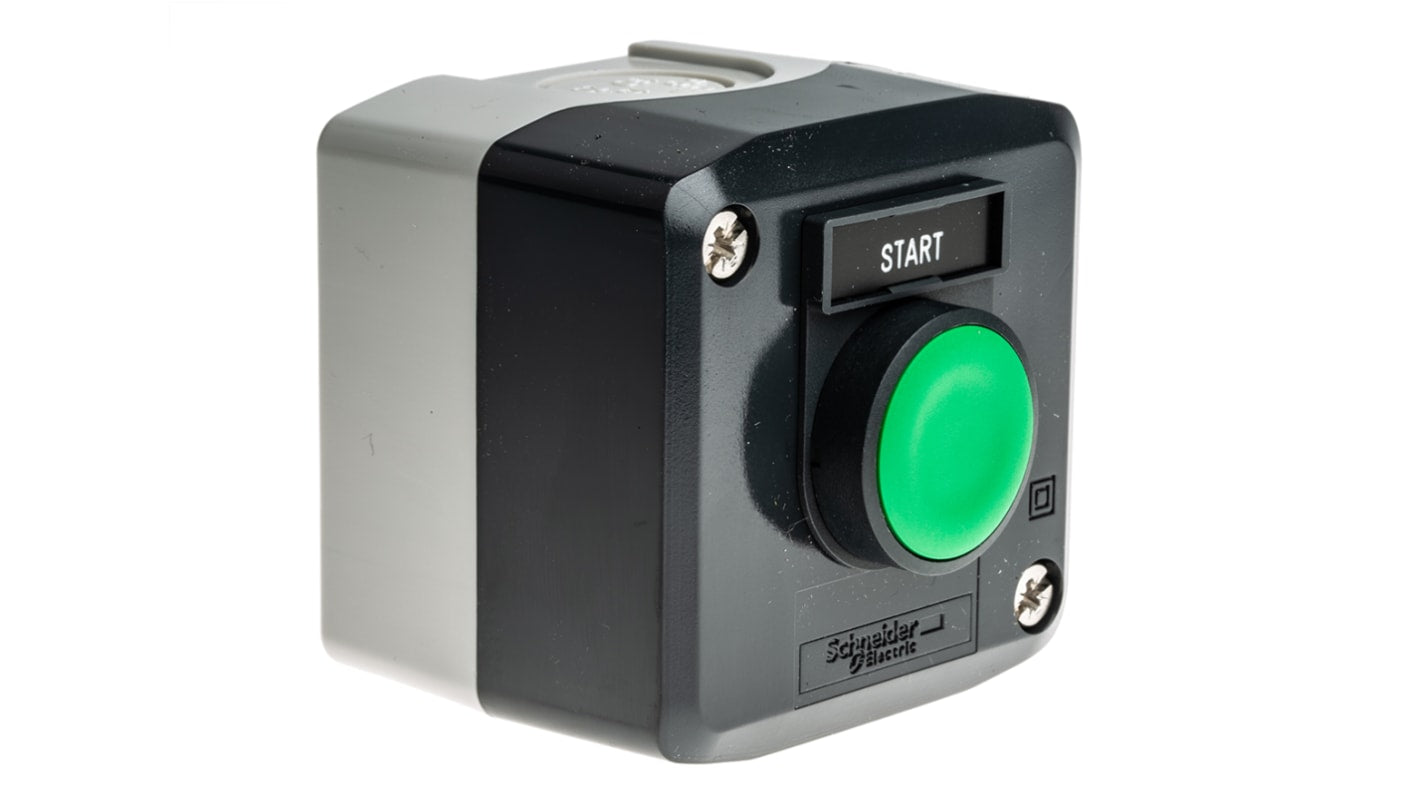 Schneider Electric, pulsante chiuso Harmony XALD, SPST, IP66/IP67/IP69K, 10A, 600V, diametro foro 22mm, dimensioni 68x68x62mm.