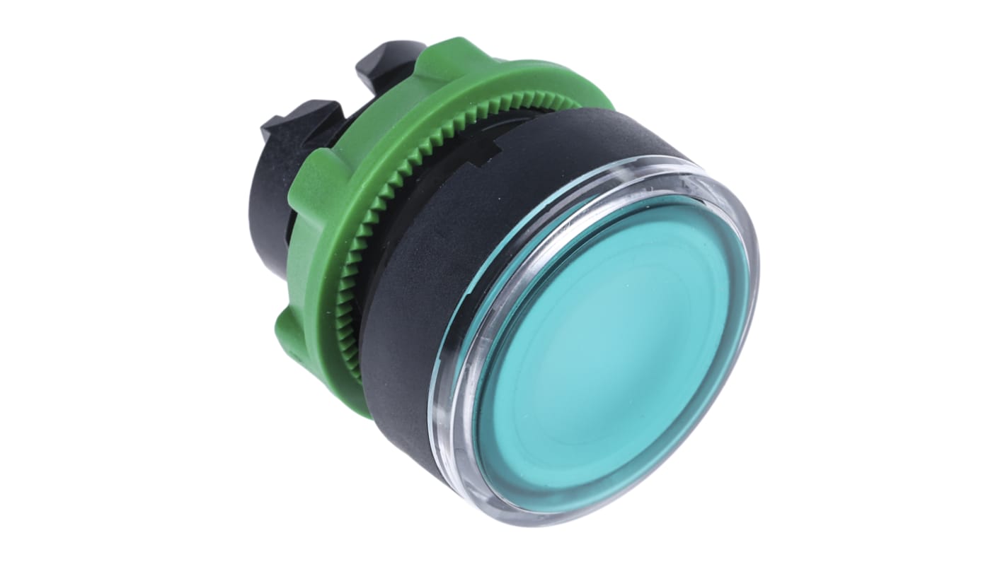 Testa del pulsante illuminata verde 22mm Schneider Electric ZB5AW333 - Harmony XB5 per controllo macchinari industriali. IP69K, durata 1.000.000 cicli.