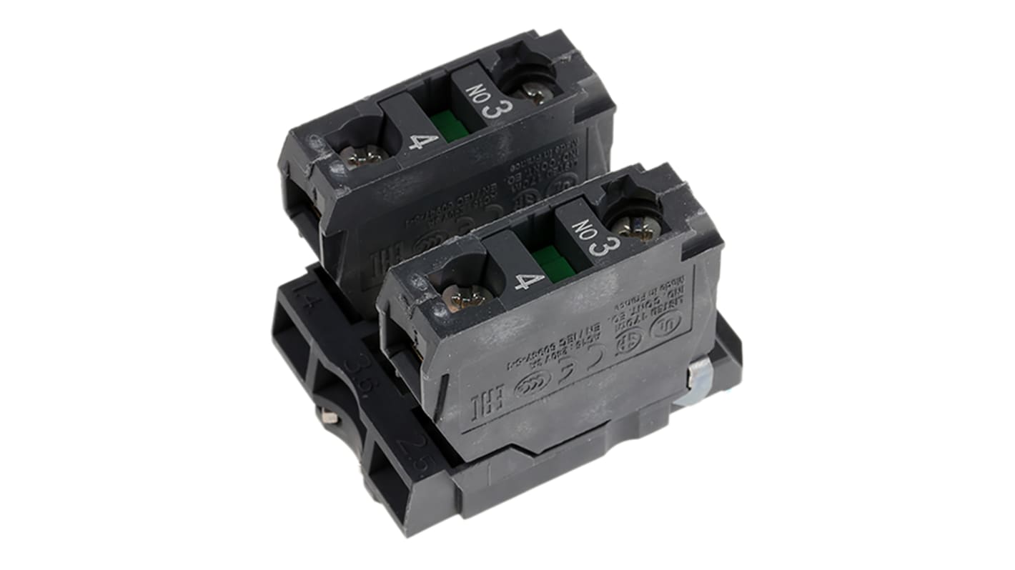 Schneider Electric ZB5AZ103 - Blocco contatti Harmony XB5 DPST, 10A, terminali a vite. Resistente a vibrazioni e urti, ideale per macchinari e quadri elettrici.