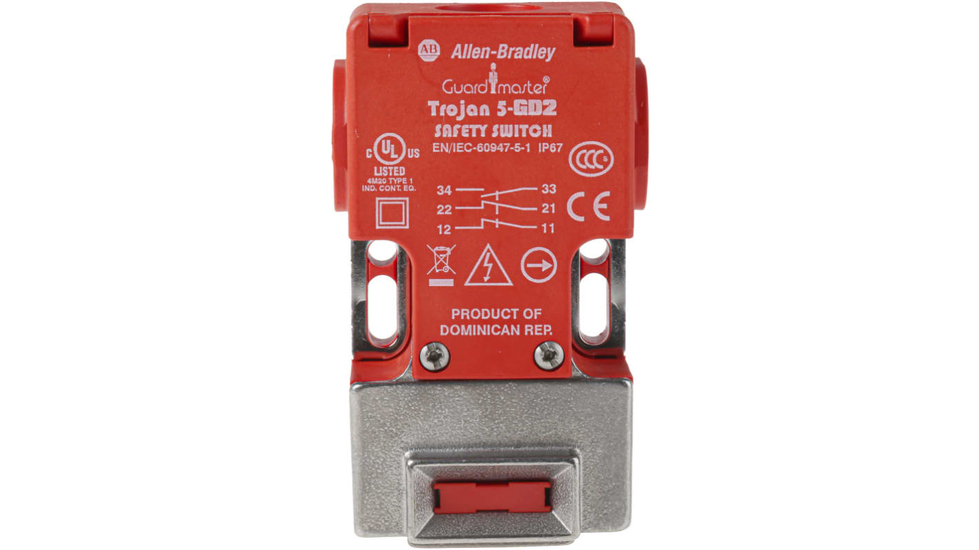 Interruttore di interblocco di sicurezza a chiave Allen Bradley Guardmaster 440K-T11147, 2NC/1NA, IP67, 240V, dimensioni 95mm x 32mm x 52mm.