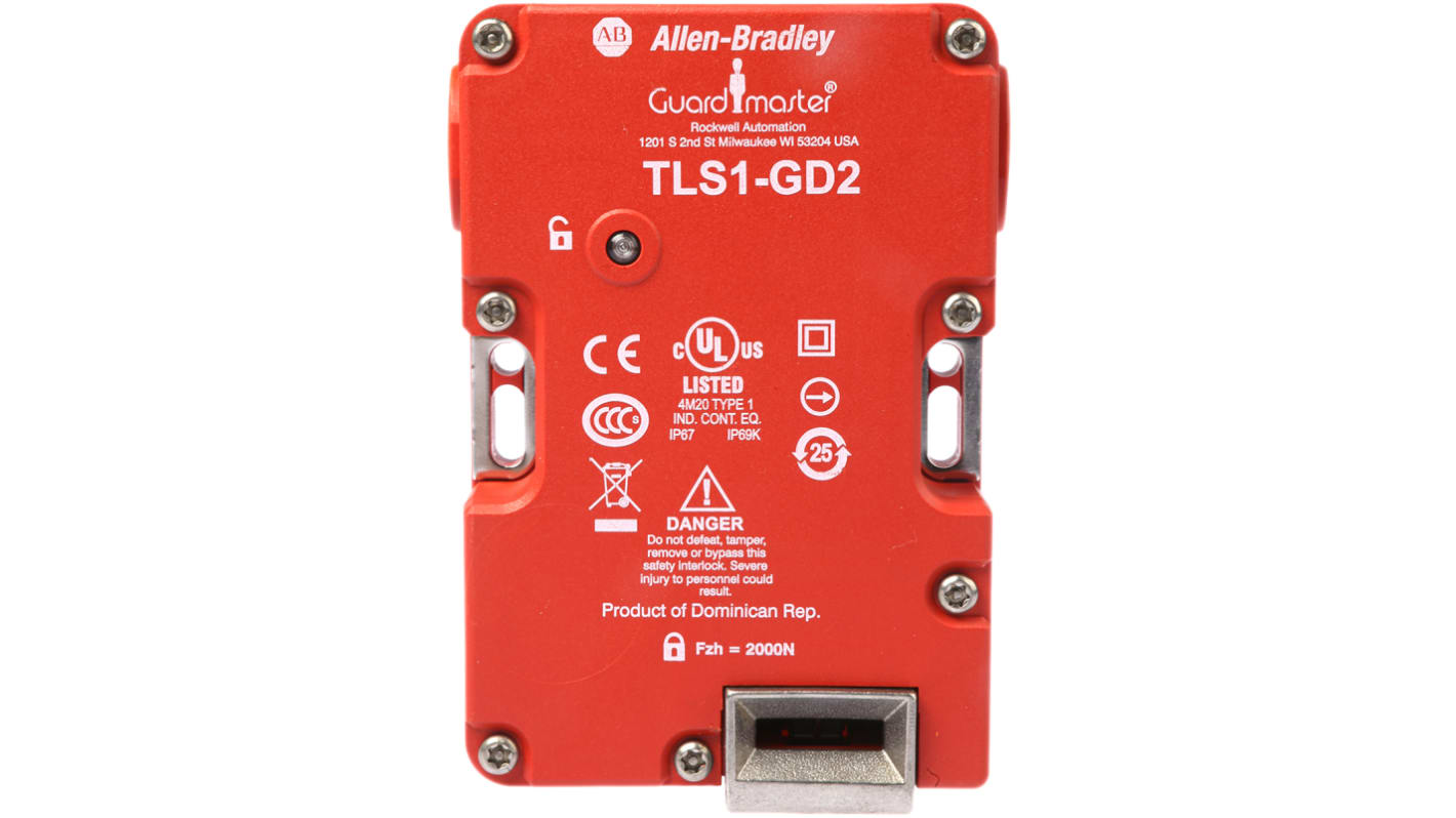 Interruttore di interblocco a solenoide Allen Bradley Guardmaster 440G-T27124, 110V, 2NC, 1NO, IP66/IP67/IP69K, dimensioni 126x86x33mm.