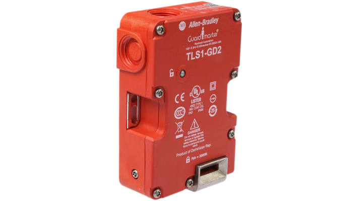 Interruttore di interblocco a solenoide Allen Bradley Guardmaster 440G-T27124, 110V, 2NC, 1NO, IP66/IP67/IP69K, dimensioni 126x86x33mm.