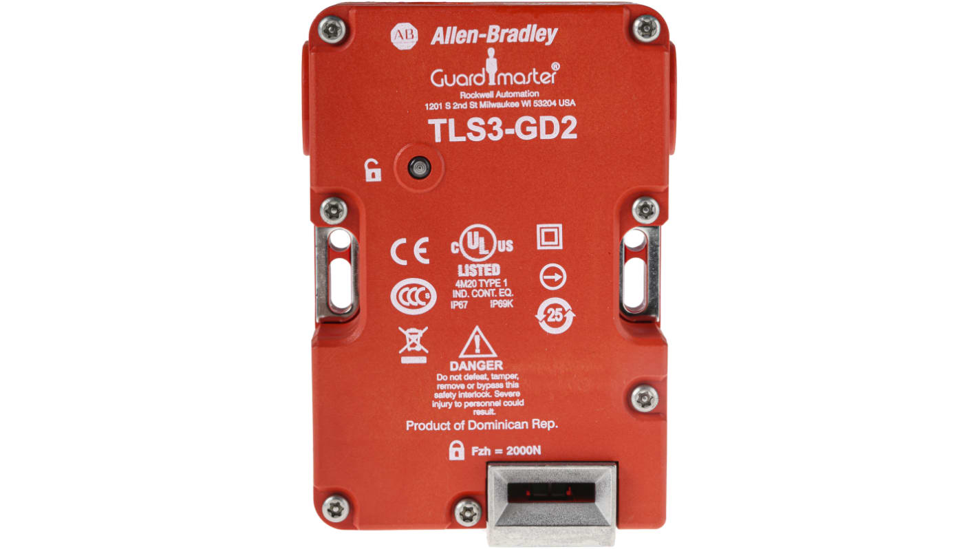 Interruttore di interblocco a solenoide Allen Bradley Guardmaster 440G-T27138, 110V, 2NC, 1NO, IP66/IP67/IP69K, dimensioni 86x126x33mm.