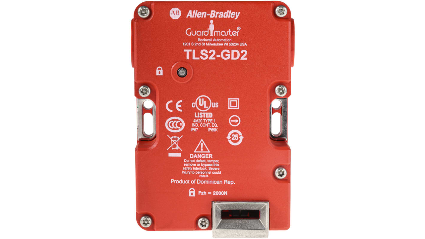 Interruttore di interblocco a solenoide Allen Bradley Guardmaster 440G-T27132, 110V, IP66/IP67/IP69K, dimensioni 126x86x33mm.