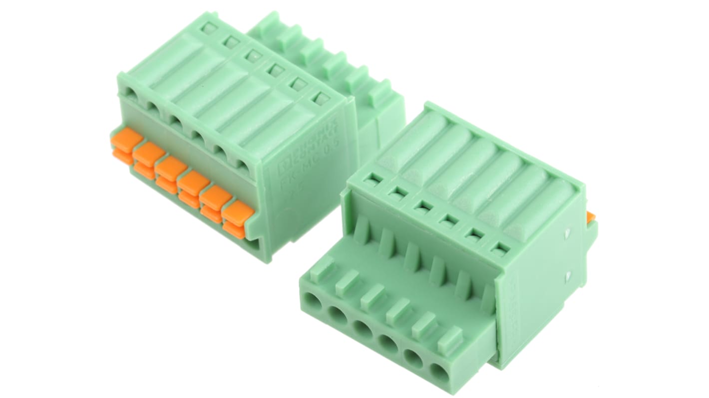 Morsettiera a innesto Phoenix Contact 6 vie, corrente 4A, passo 2.5mm - FK-MC 0,5/ 6-ST-2,5 (1881367) - Connettività rapida e affidabile per assemblaggi su scheda.