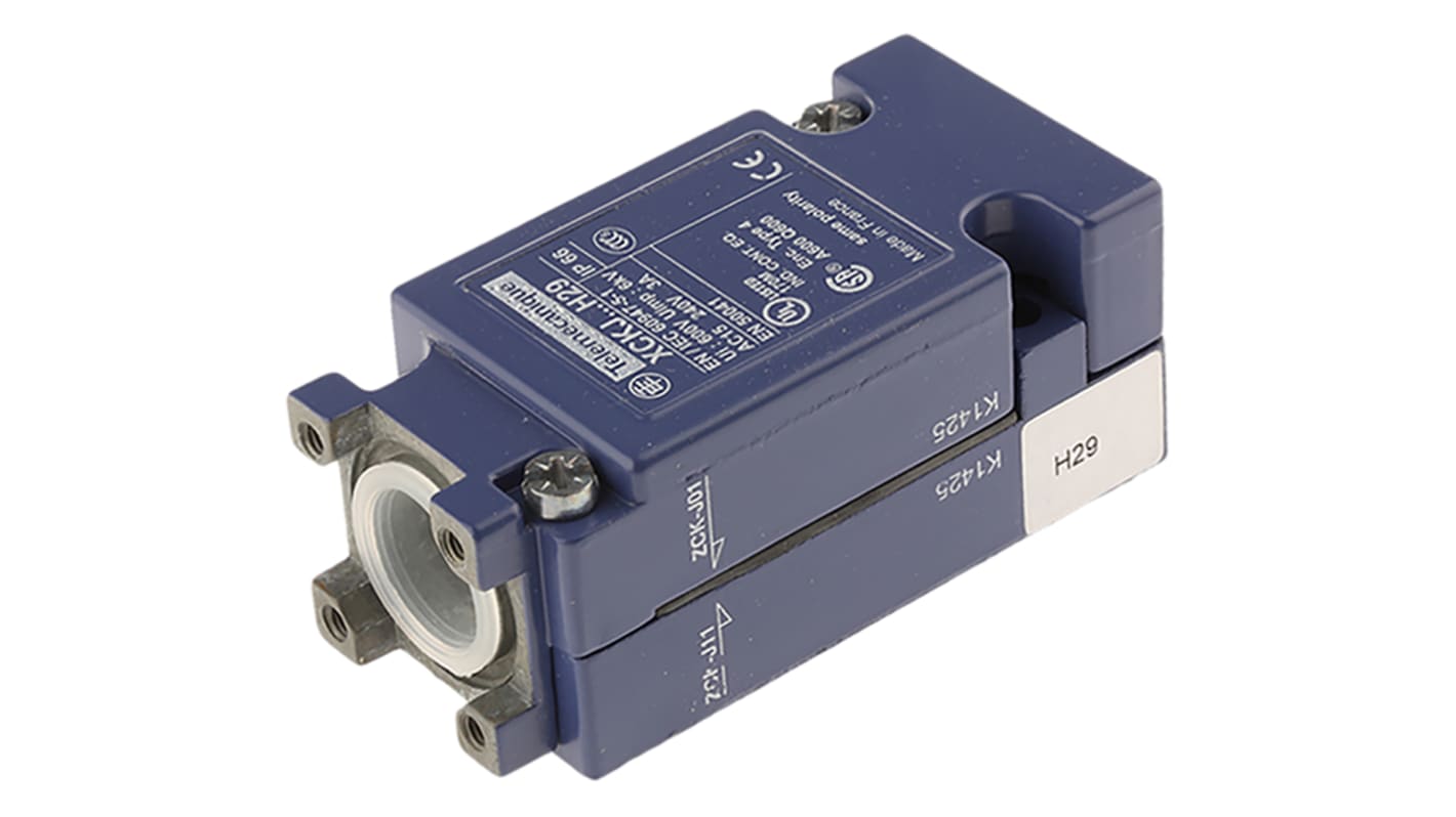 Interruttore di fine corsa Telemecanique Sensors ZCKJ11H29, contatti NO/NC, corpo metallico, protezione IP65, dimensioni 88.5mm x 36mm.
