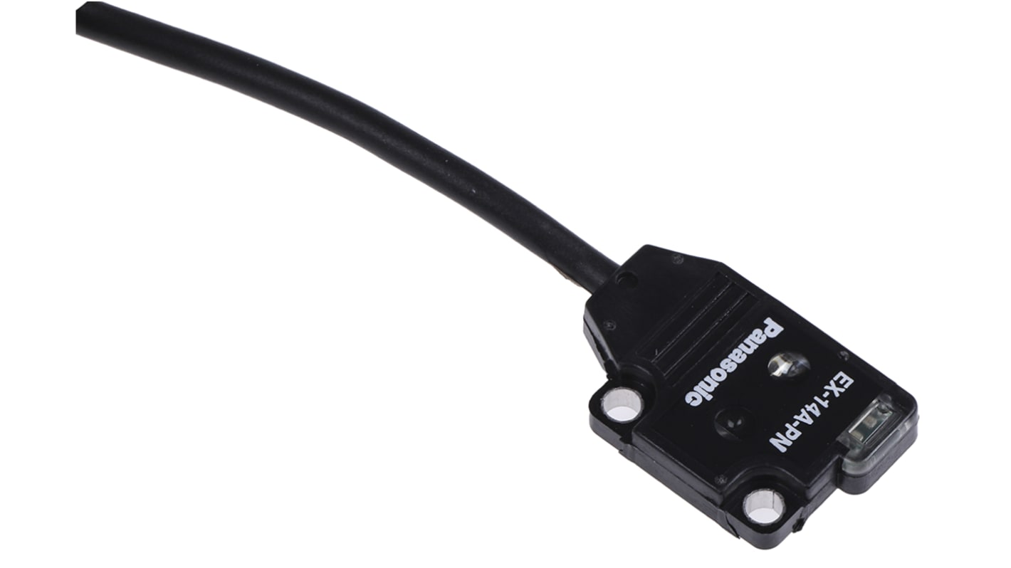Sensore fotoelettrico Panasonic EX-14A-PN a retroriflessione, rilevamento 2-25 mm, uscita PNP, IP67, dimensioni 19 x 10 x 3,5 mm.