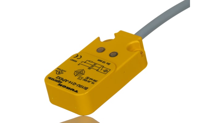 Sensore di prossimità induttivo PNP Turck BI10U-Q14-AP6X2, rilevamento 10 mm, grado di protezione IP67, dimensioni 55.5x30x14 mm.