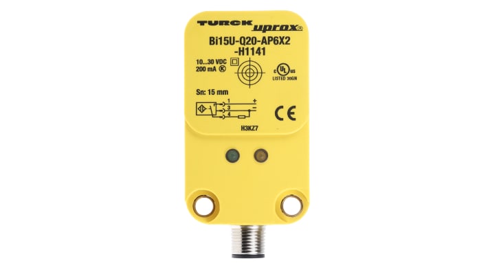 Sensore di prossimità PNP Turck Bi15U-Q20-AP6X2-H1141, rilevamento 15 mm, grado di protezione IP67, cavo 2 m.